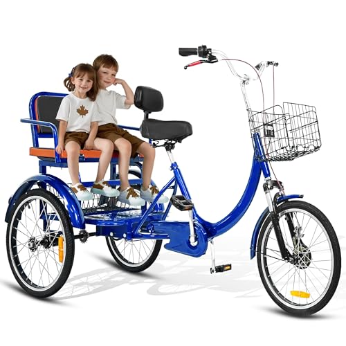 MOOITZ Adult Tricycle, 20 Inch 3-Wheel Bikes, Trike for Adults with Seat, Low Step-Through Cruiser Bike with Front and Rear Baskets