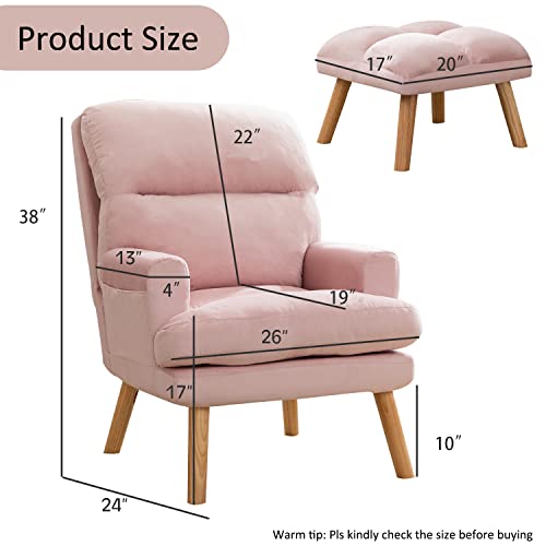 INZOY Accent Chairs with Ottoman, Velvet Fabric Armchair with Ottoman for Bedroom Living Room