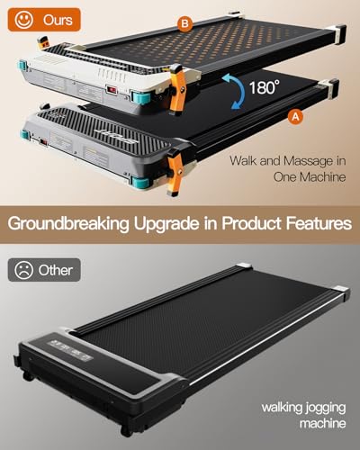 FUNRAY Versatile Walking Pad Treadmill with Incline - Dual-Sided Under Desk Treadmill with Foot Massage