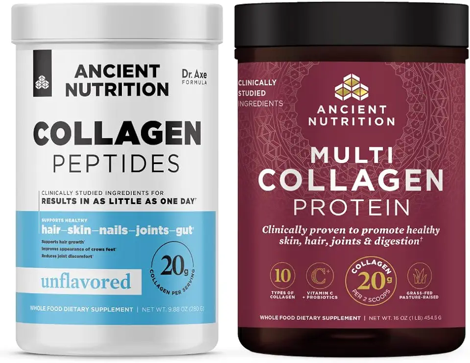 Ancient Nutrition Collagen Peptides Powder, Unflavored, 14 Servings + Multi Colalgen Protein Powder, Unflavored, 45 Servings - Kansas Nuitrition