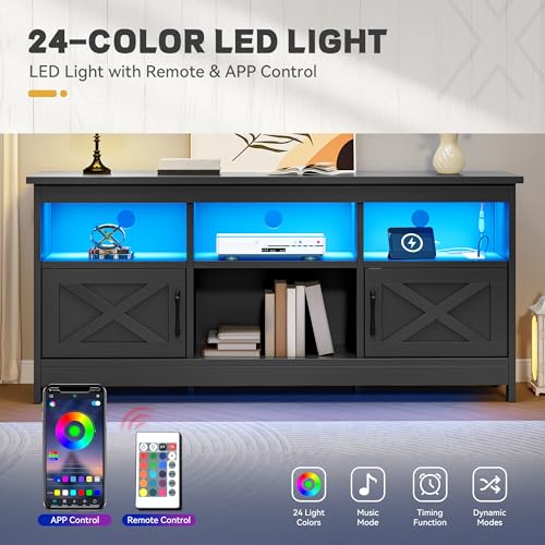 YITAHOME TV Stand for 65 Inch TVs, Entertainment Center with Storage Cabinets, Power Outlet & LED Light