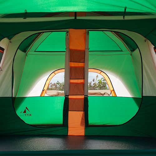 KTT Extra Large Tent 10-12-14 Person(Style-B),Family Cabin Tents,2 Rooms,3 Doors and 3 Windows with Mesh,Straight Wall,Waterproof,Double Layer