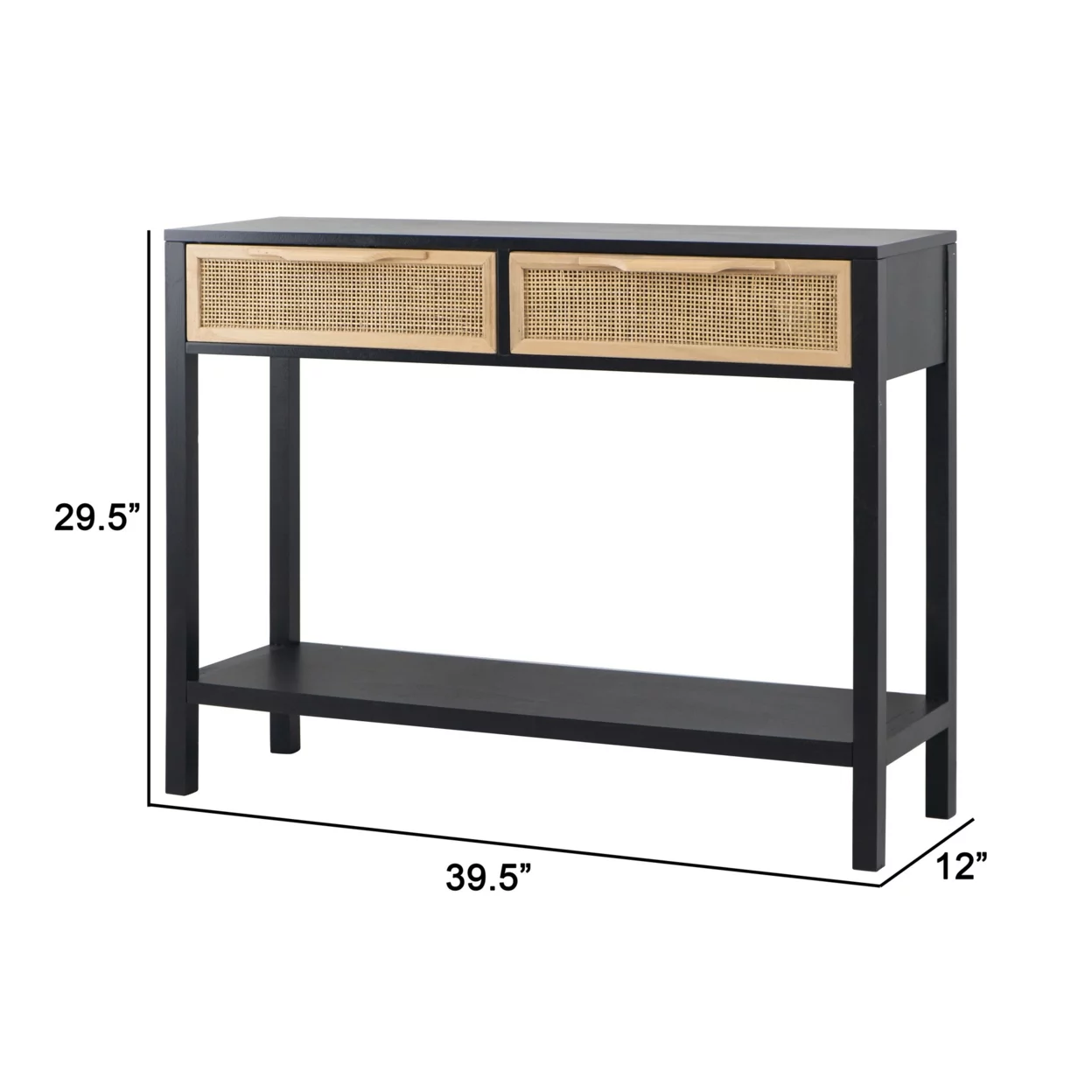 Dana 39 Inch Sofa Console Table, 2 Rattan Drawers, Black Finish, Brown- Saltoro Sherpi