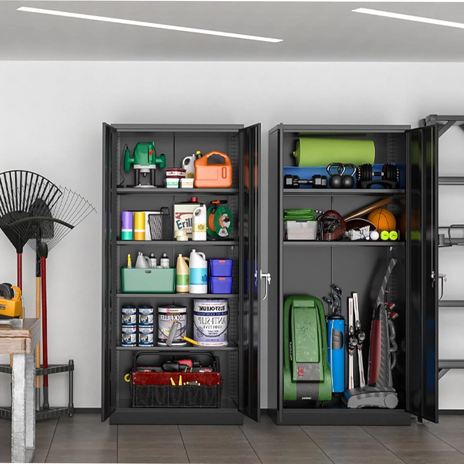 SUNCROWN 71 In Metal Storage Garage Cabinets with Locking Doors and Adjustable Shelves, Steel Storage Cabinet for Garage, Office, Classroom