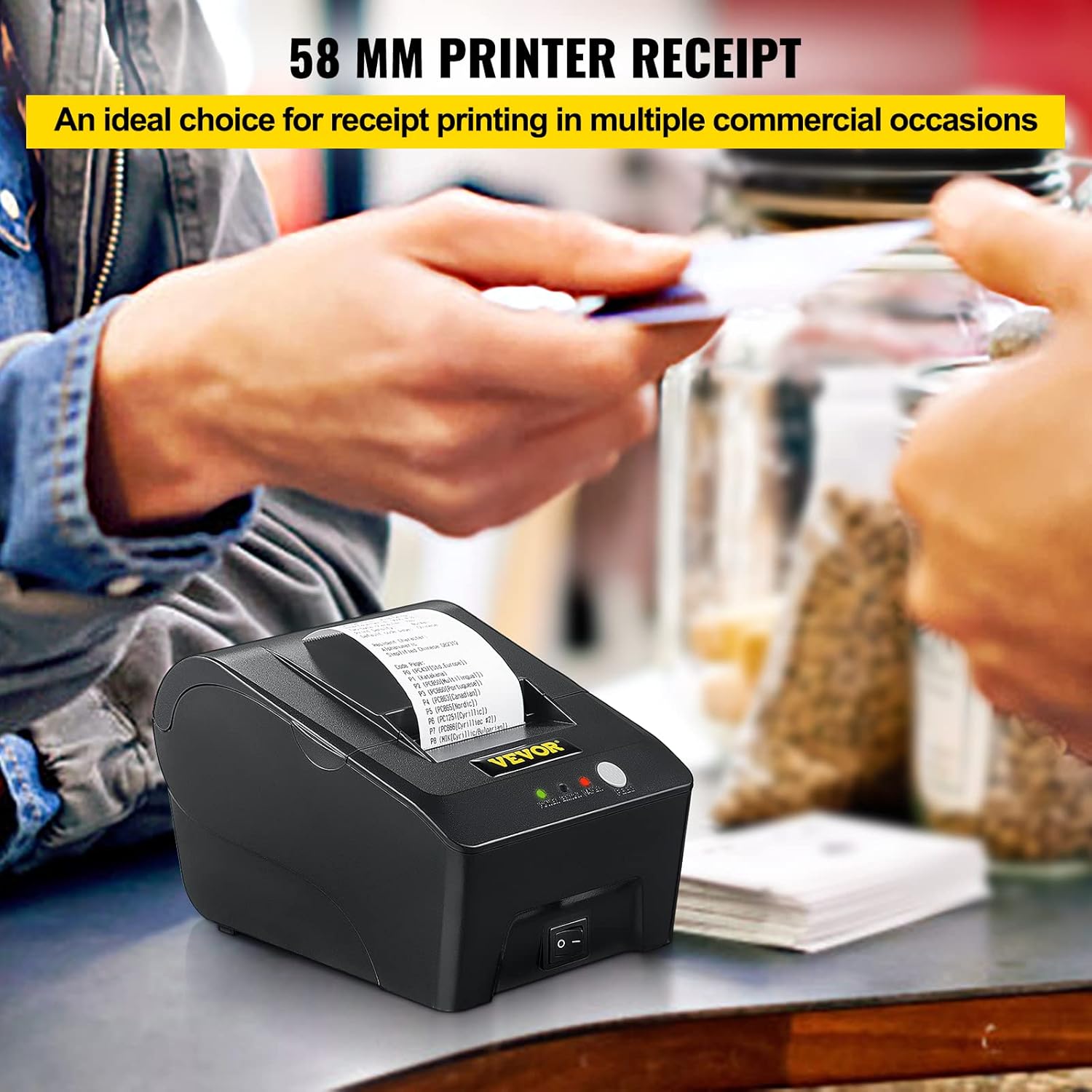 VEVOR Printer Receipt, 58mm Thermal Printer, USB Port Printer, ESC/POS Command Thermal Receipt Printer, Portable for Bank, Supermarket, Office