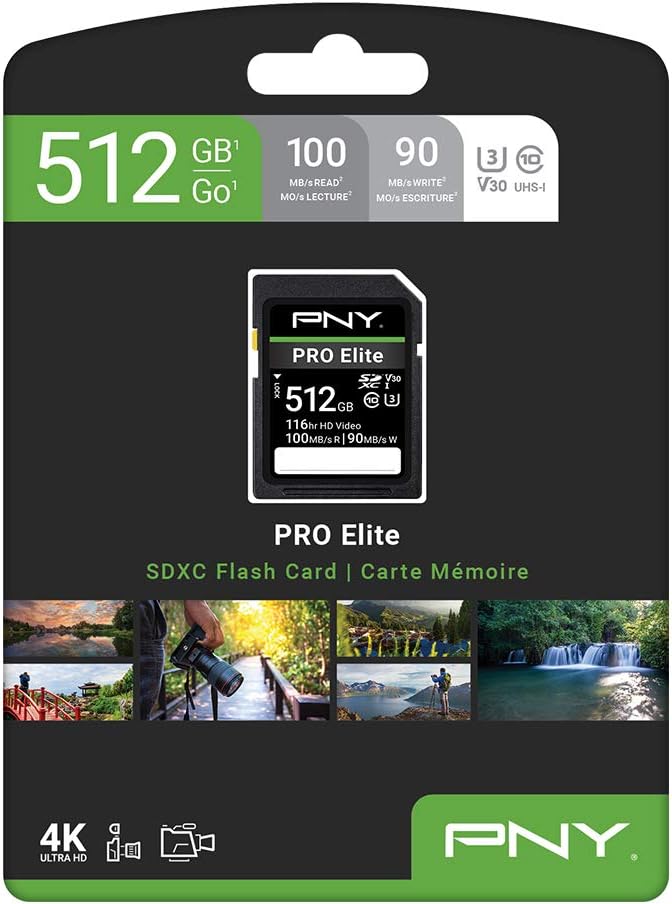 PNY 1TB PRO Elite Class 10 U3 V30 SDXC Flash Memory Card - 100MB/s, Class 10, U3, V30, 4K UHD, Full HD, UHS-I, Full Size SD