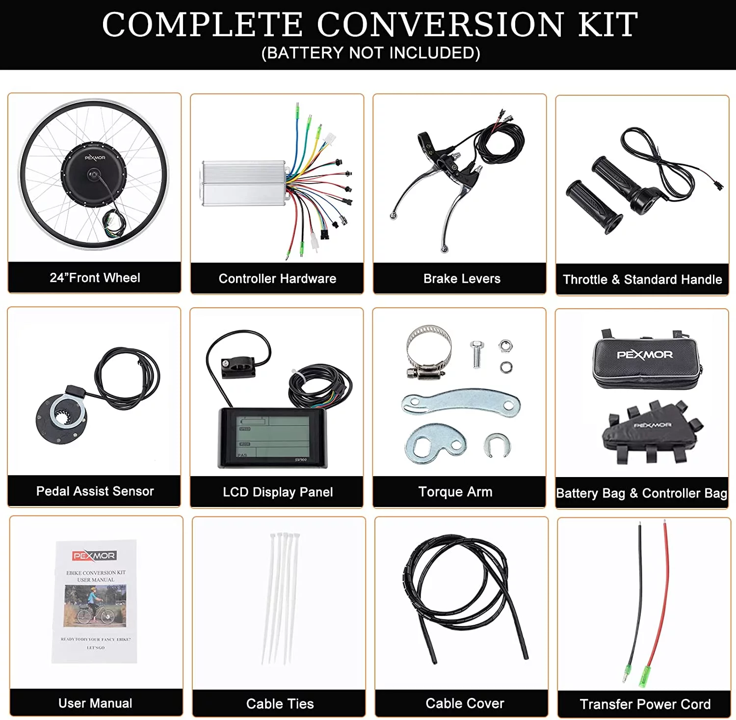 PEXMOR Electric Bike Conversion Kit,36V 750W 24"/20" Front Wheel Ebike Conversion Electric Bicycle Hub Motor Kit