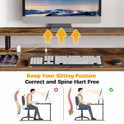 Rolanstar Computer Desk 56.7" with LED Lights and Power Outlets, Carbon Fiber Surface, Reversible L Shaped Gaming Desk with Monitor Stand