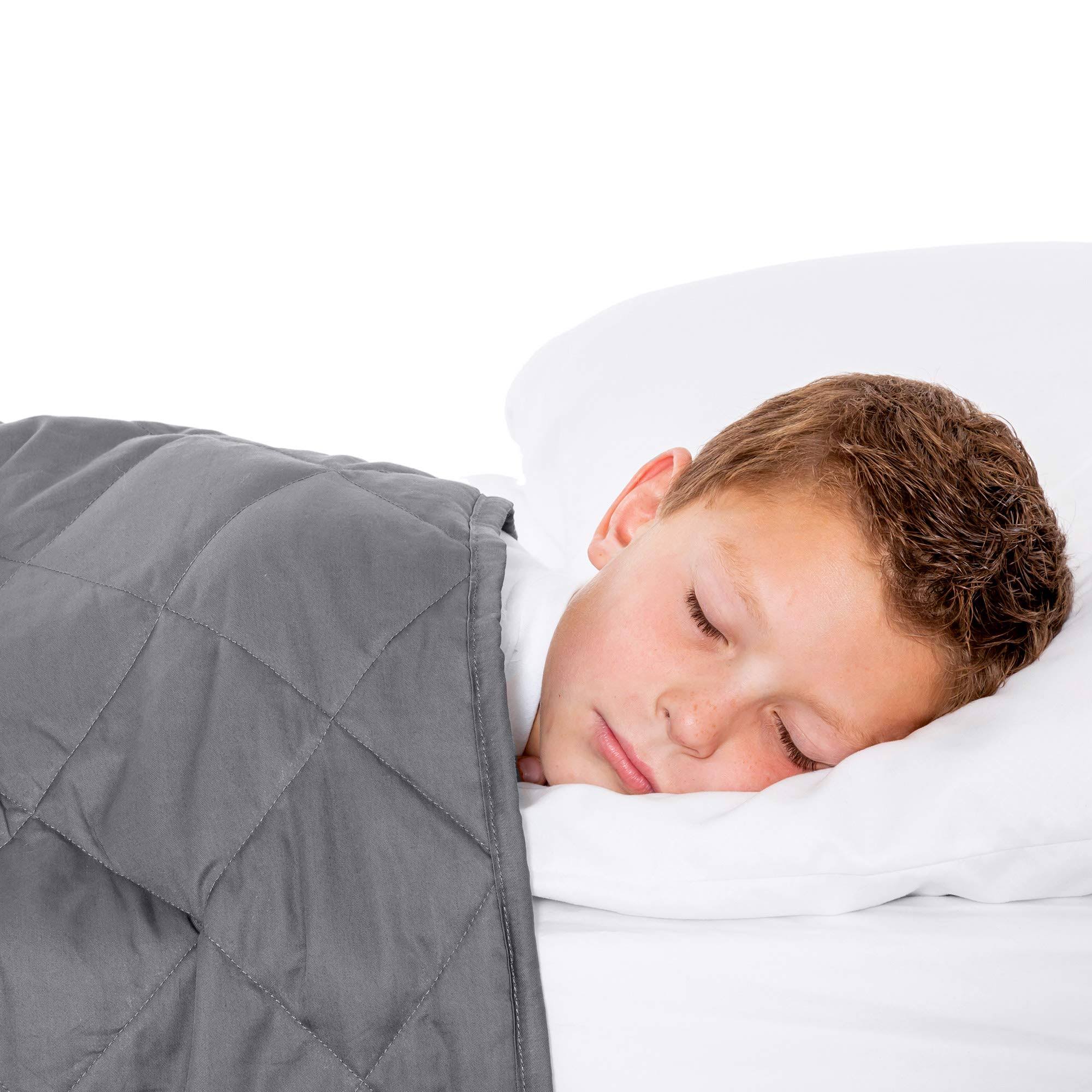WeeSprout Weighted Blanket for Kids (7 lbs) | 100% Organic Cotton | Breathable | Quilted Pockets | Glass Beads | for Kids, Gray