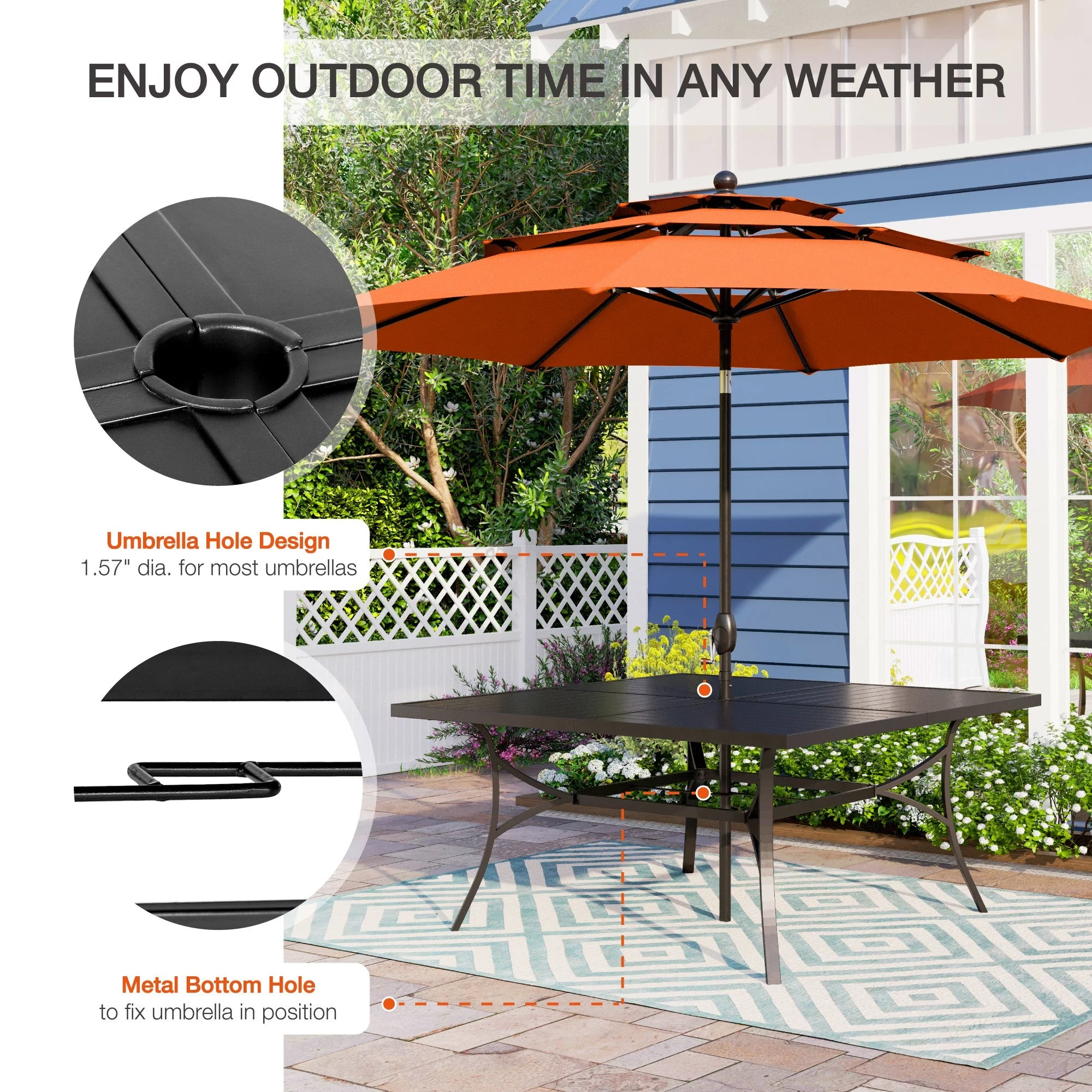 Sophia & William 9 Piece Outdoor Metal Patio Dining Set Square Table and Swivel Padded Chairs Set