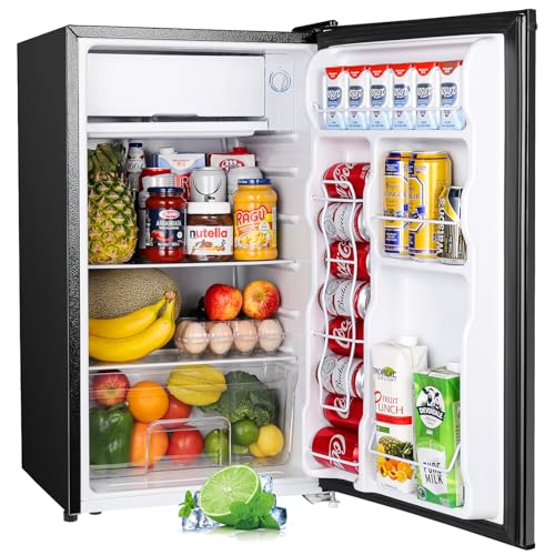 Upstreman 3.2 Cu.Ft Mini Fridge with Freezer, Single Door Mini Fridge, Dorm Fridge, Adjustable Thermostat, Mini Refrigerator for Bedroom, Office