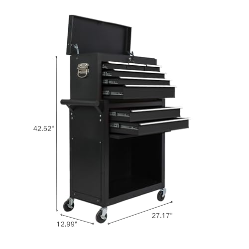KEIKI 8-Drawer Large Capacity Rolling Tool Chest, Detachable Cabinet Storage with Lock, Tool Box with Wheels for Workshop & Garage, Black Red