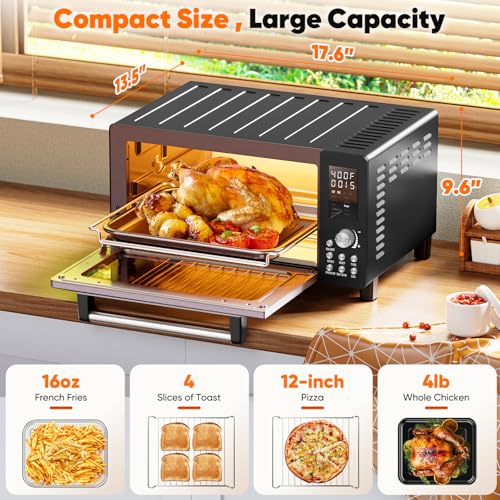 Nuwave Bravo Pro Smart 21QT Toaster Oven Air Fryer Combo, Convection Oven Countertop, 10 functions all in 1, with even & quick crisp technology