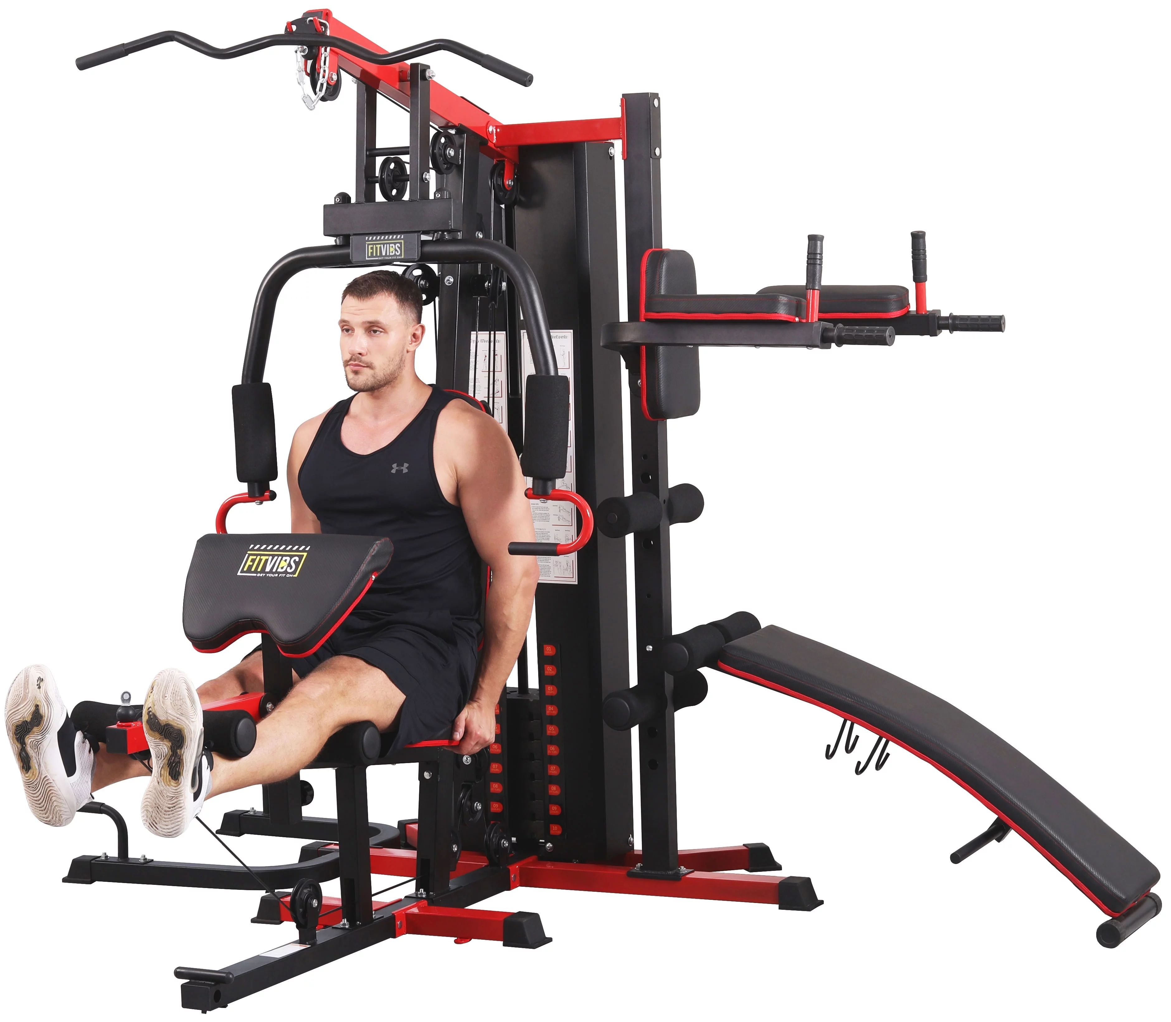 Fitvids LX750 Home Gym System Workout Station with 330 Lbs of Resistance, 122.5 Lbs Weight Stack, One Station