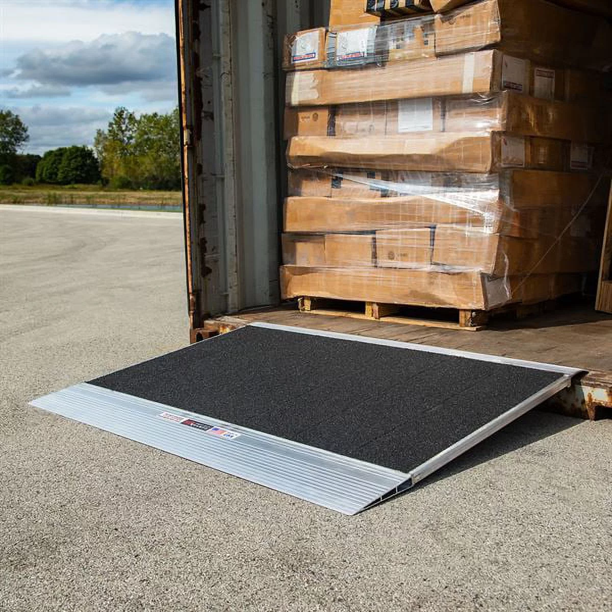 48in x 45in HD Ramps Grit-Coat Shipping Container Ramps - 8,000 lb. Capacity - Radiant Selections