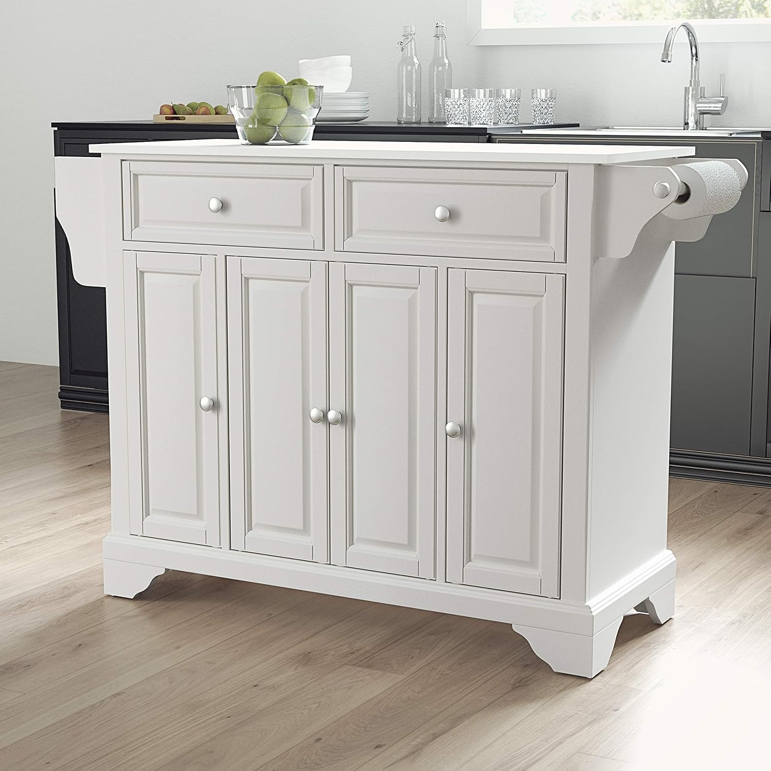 Crosley Furniture Lafayette Full Size Kitchen Island with Solid White Granite Top, White