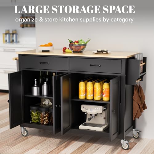 Rovibek Kitchen Island with Drawers 53 in Rolling Island Cart Mobile Solid Wood Portable Islands on Wheels with Storage Cabinet & Drawers, White
