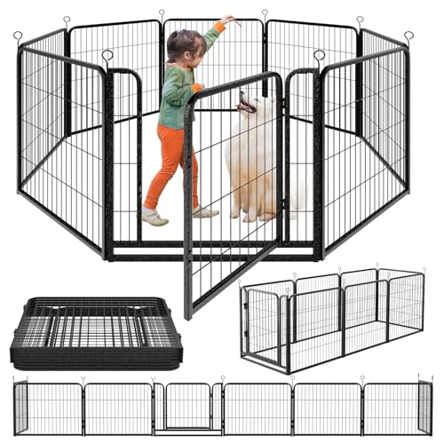 Dog Playpen Outdoor Extra Wide 12 Panels Heavy Duty Anti-Rust Coating-Strengthened Dog Fence 40" Height with Doors Portable for RV Camping Yard