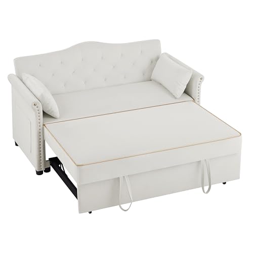 68.11" Corduroy Sleeper Chair Bed with USB Port, Cup Holders & Side Storage Pockets – 3-in-1 Foldable Sofa Bed for Guest Room, Living Room – White