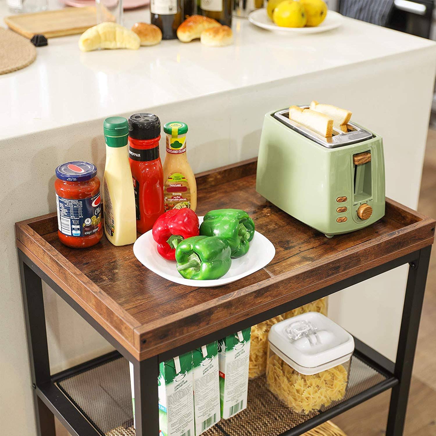 VASAGLE Mesh Shelves Kitchen Cart