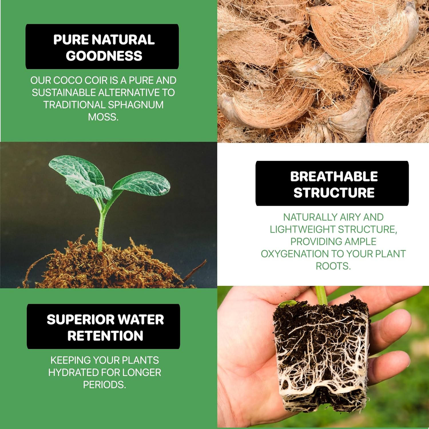 11lbs Premium Coco Coir Brick -100% Organic Coconut Coir for for Plants, Low EC & pH Balance, Natural Compressed Growing Medium