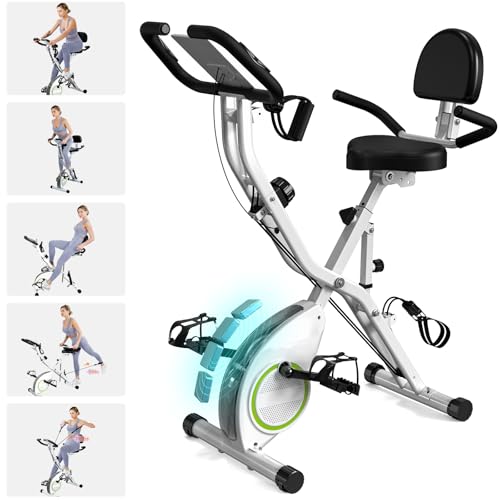 Foldable Exercise Bike Stationary Bikes for Home, 5 IN 1 Indoor Workout Bike, Cycling Bike with 16-Level Quiet Magnetic Resistance