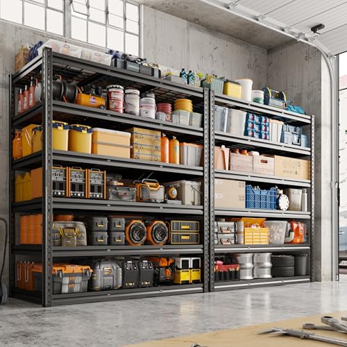 REIBII 60" W Garage Shelving 3000LBS Garage Shelving Heavy Duty Storage Shelves, 5 Tier Metal Shelves, Adjustable Industrial Shelf for Warehouse