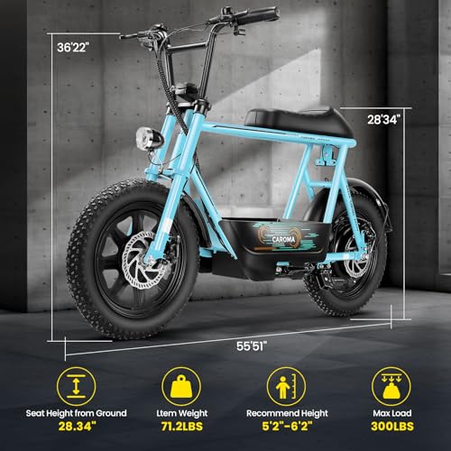 Caroma Peak 500W/800W/1200W Electric Scooter with Seat, 16 * 3" Fat Tire Ebike for All-Terrain, Max 15/25/30 Miles Ranges&20MPH
