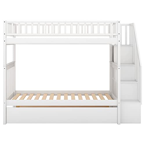 Harper & Bright Designs Bunk Beds Twin Over Full Size, Bunk Bed with Trundle,Storage Shelf and Stairway