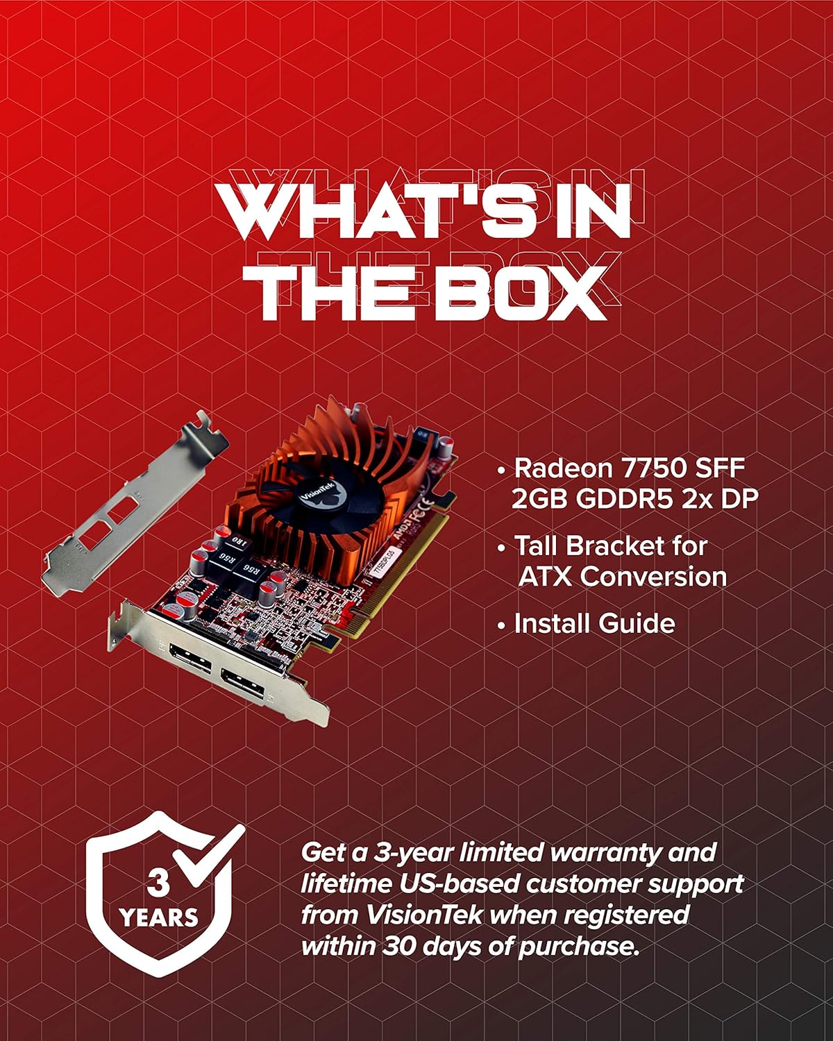 VisionTek Radeon 7750 2GB GDDR5 SFF Graphics Card, 4k 2 DisplayPort 1.2, PCIe, 7.1 Surround Sound, Included Full-Height Bracket (900942)