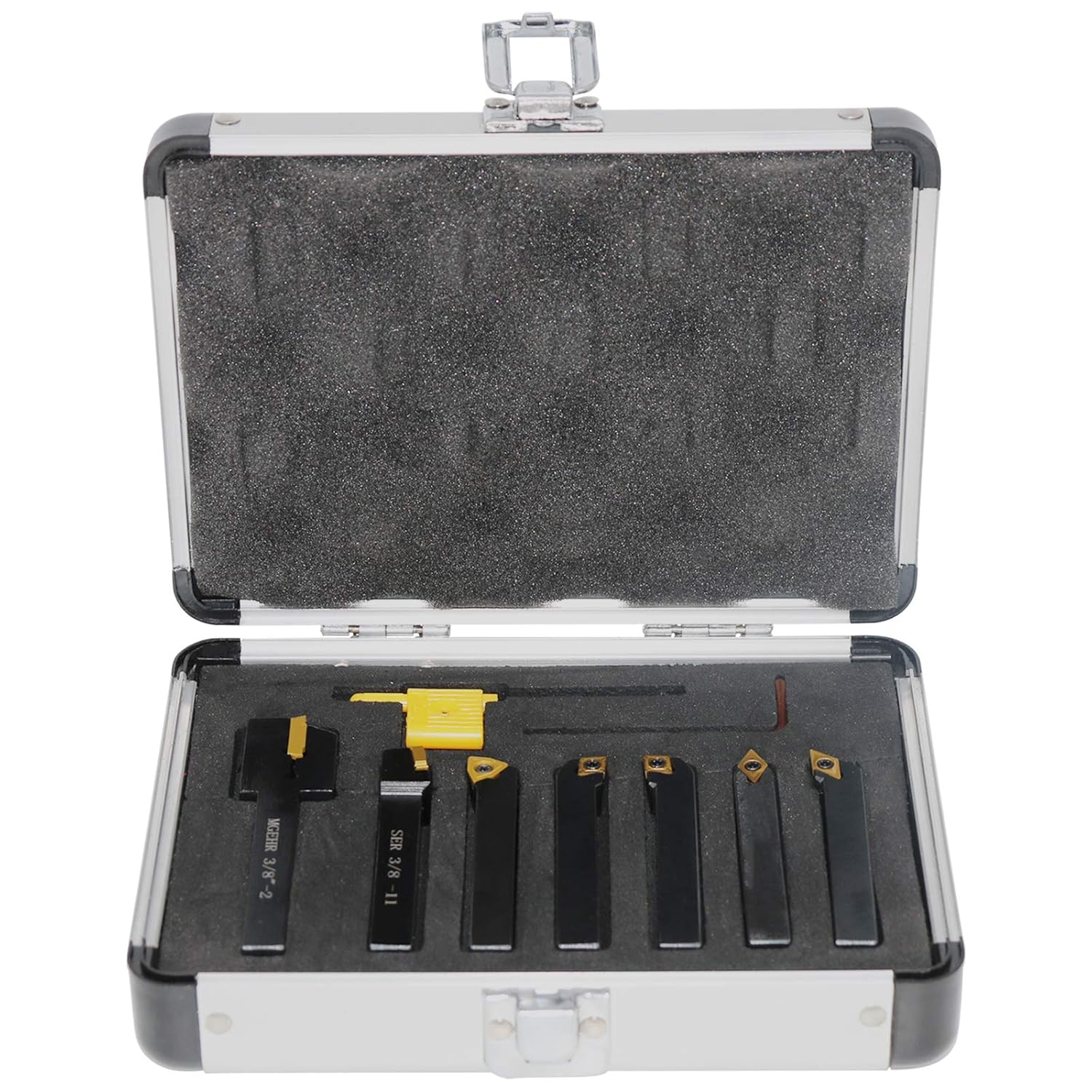 Indexable Lathe Turning Tool,1/2'' Shank 7 Pieces Carbide Turning Tool Set,Metal Lathe Tools Holder with Portable Case