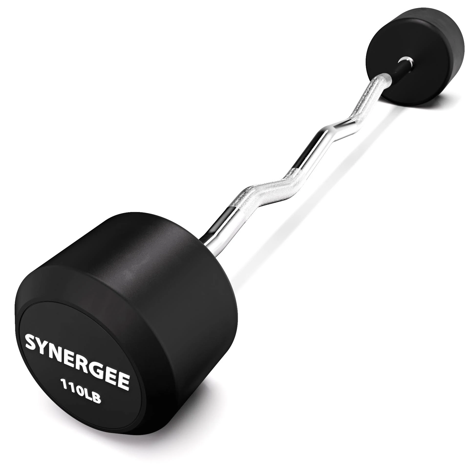 Synergee 110lb Fixed Easy Curl Bar Straight Steel Bar Rubber Weight.