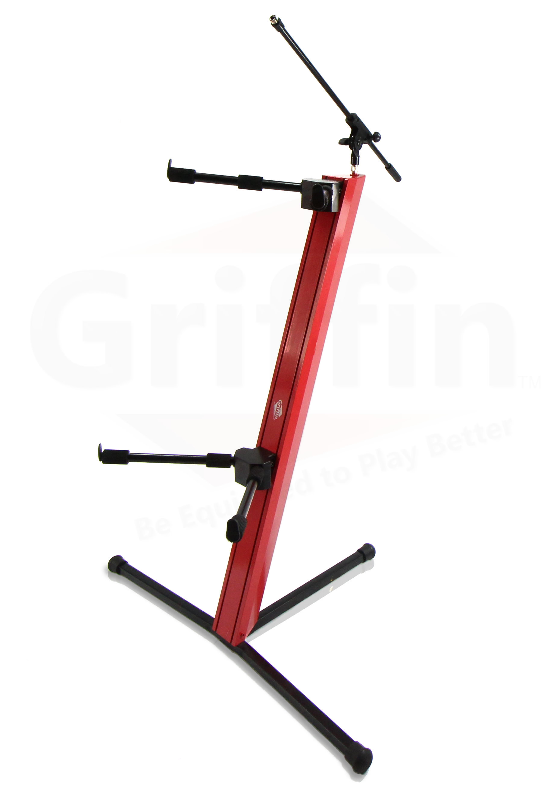 2-Tier Column Keyboard Stand with Mic Boom Arm by Griffin Double Sliding Multi Mounting Platform Red Stage Tower Rack Holder for Digital Piano