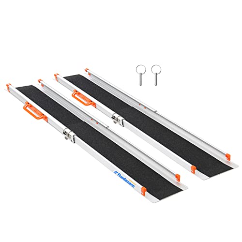 Ruedamann 6FT Adjustable Aluminum Wheelchair Ramp, 8.3" W, 600lbs Capacity,Portable Telescoping Non-Skid Surface Wheelchair Ramp for Home, Stairs