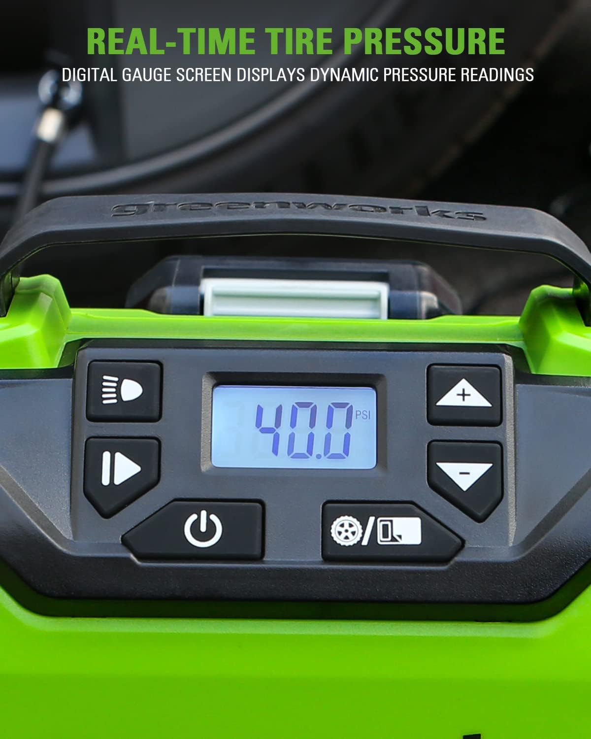 Greenworks 24V Portable Air Compressor - Cordless Tire Inflator Air Pump, MAX 160 PSI, 2 Power Sources, Auto Shut Off, for Car, Bicycle, Motocycle
