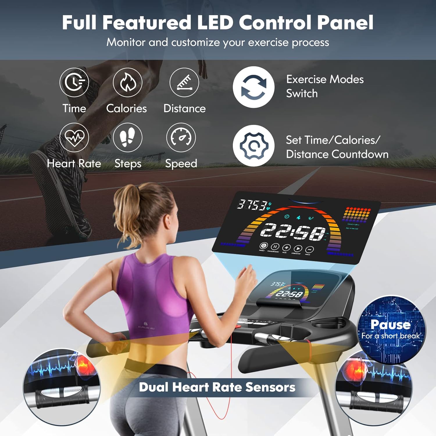 GYMAX Foldable Treadmill, 4.75HP Folding Treadmill with 15% Auto Incline, App Control, Bluetooth Speaker & Pules Sensor
