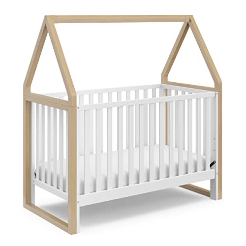 Storkcraft Orchard 5-in-1 Convertible Crib (White with Driftwood) – GREENGUARD Gold Certified, Canopy Style Baby Crib
