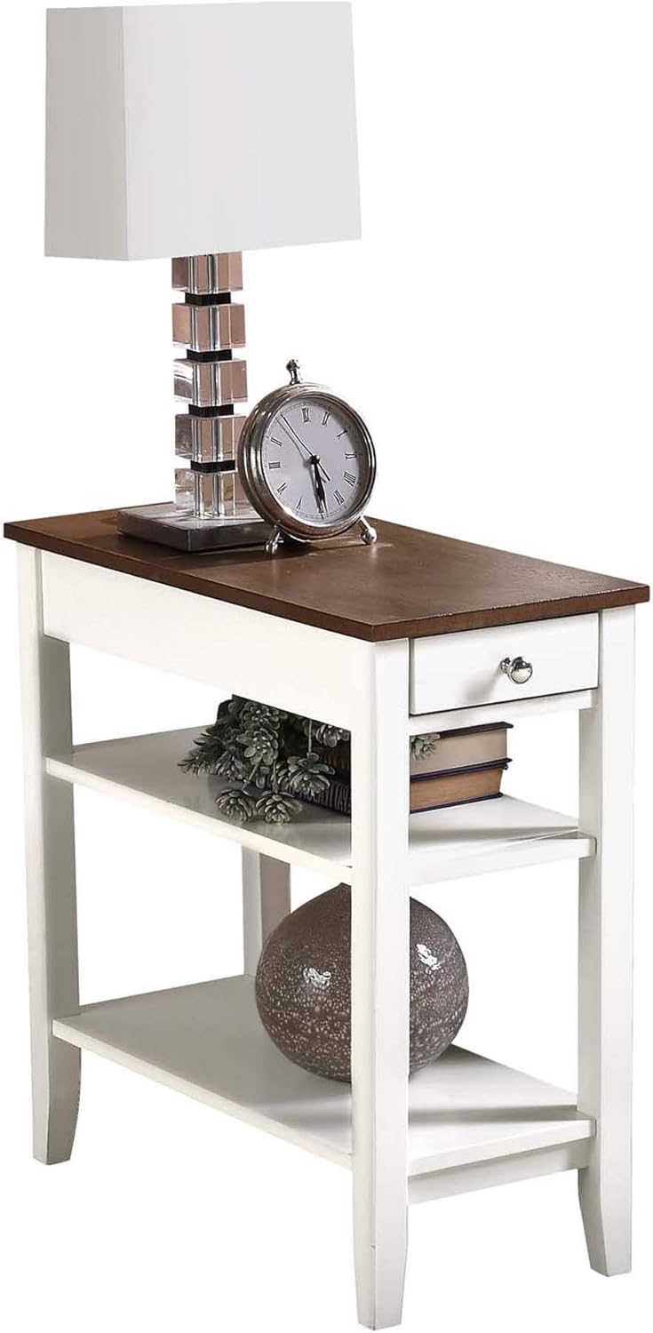 Convenience Concepts American Heritage Three Tier End Table With Drawer, Driftwood / White
