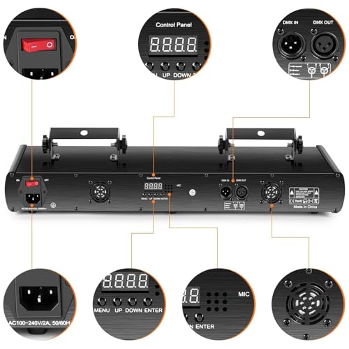 U`King Stage Laser Light, 5 Beam Sound Activated DJ Party Lights RGBYC LED Music Projector with Remote Control DMX for Dancing Birthday Bar Pub Stage
