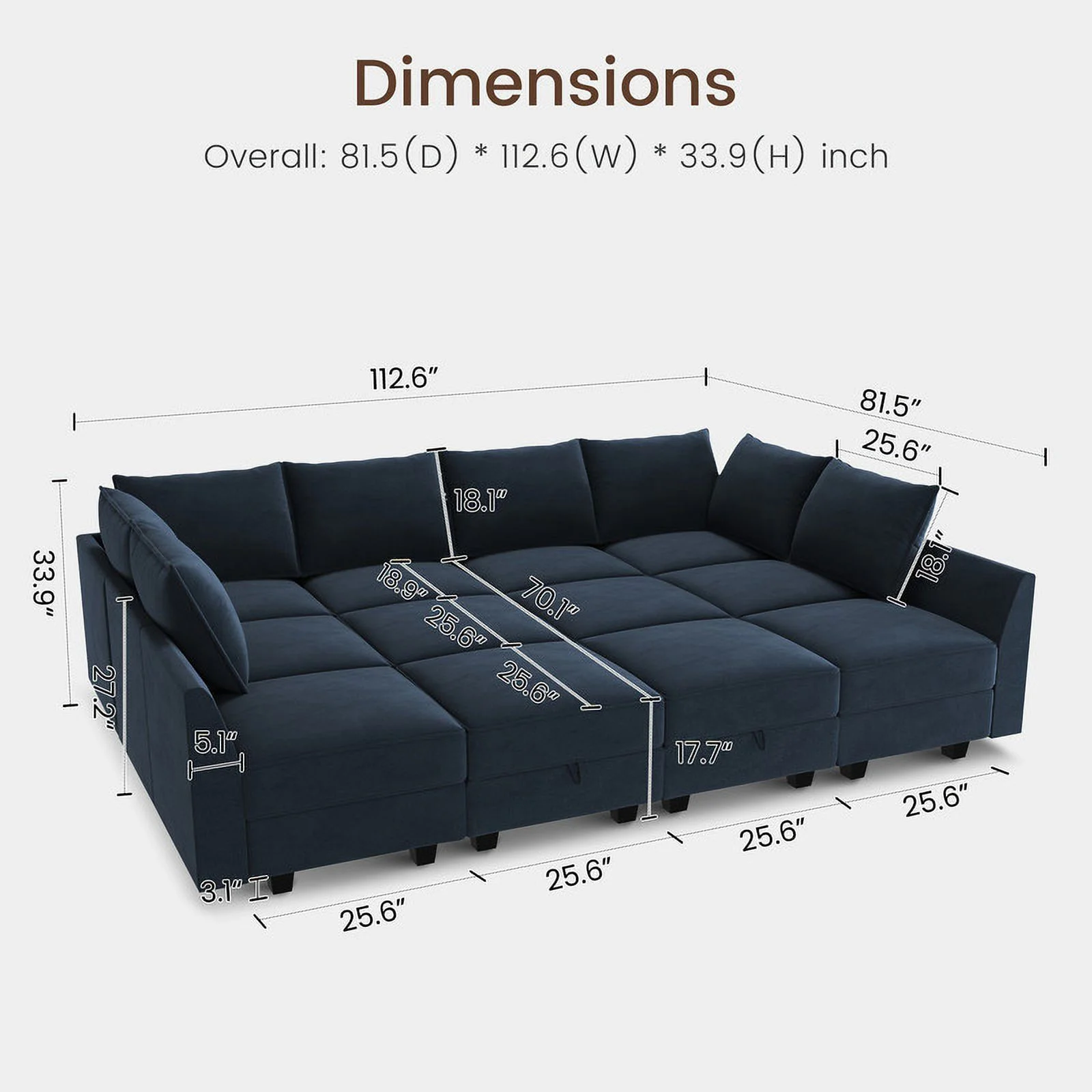 HONBAY Contemporary Sectional Sofa Couch Convertible Sofa Bed with Storage for Living Room, Dark Blue
