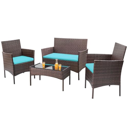 Homall 4 Pieces Outdoor Patio Furniture Sets Rattan Chair Wicker Set