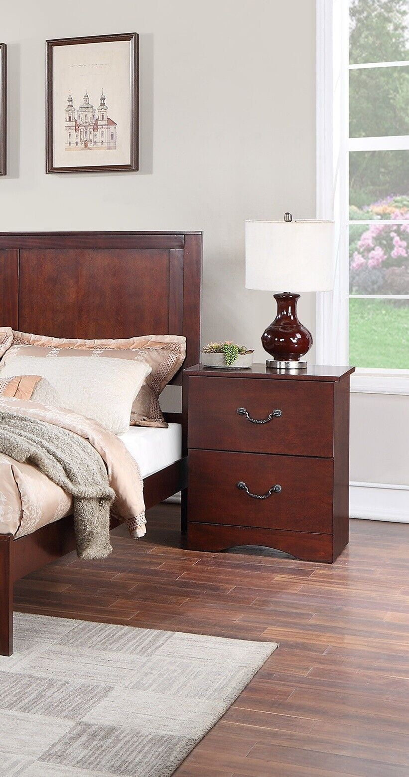 Brown Finish Chic Design 3pc Eastern King Size Bed Set Bedroom Furniture 2x Nightstands Wooden Headboard Footboard