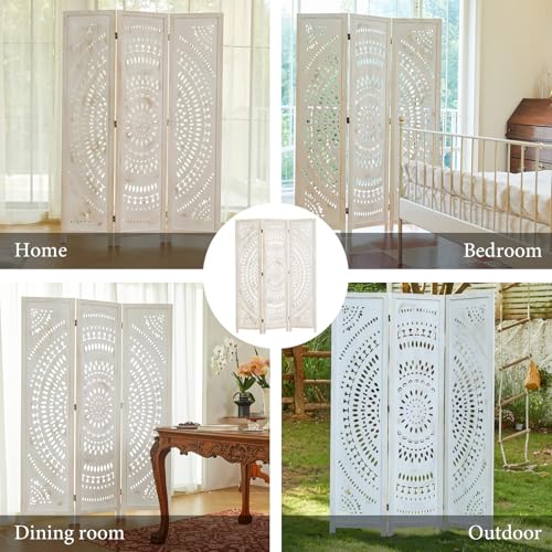 66.9Inch Folding Room Divider, 6 Panels Wood Carved Privacy Screens