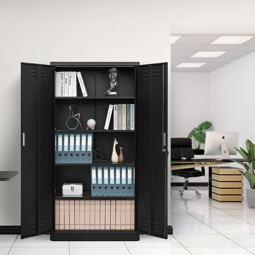 Metal Storage Cabinet, 72" H x 36" W x 18" D Locking Cabinet with Adjustable Shelves, Steel Storage Cabinets for Garage, Home, Office, Pantry (White)