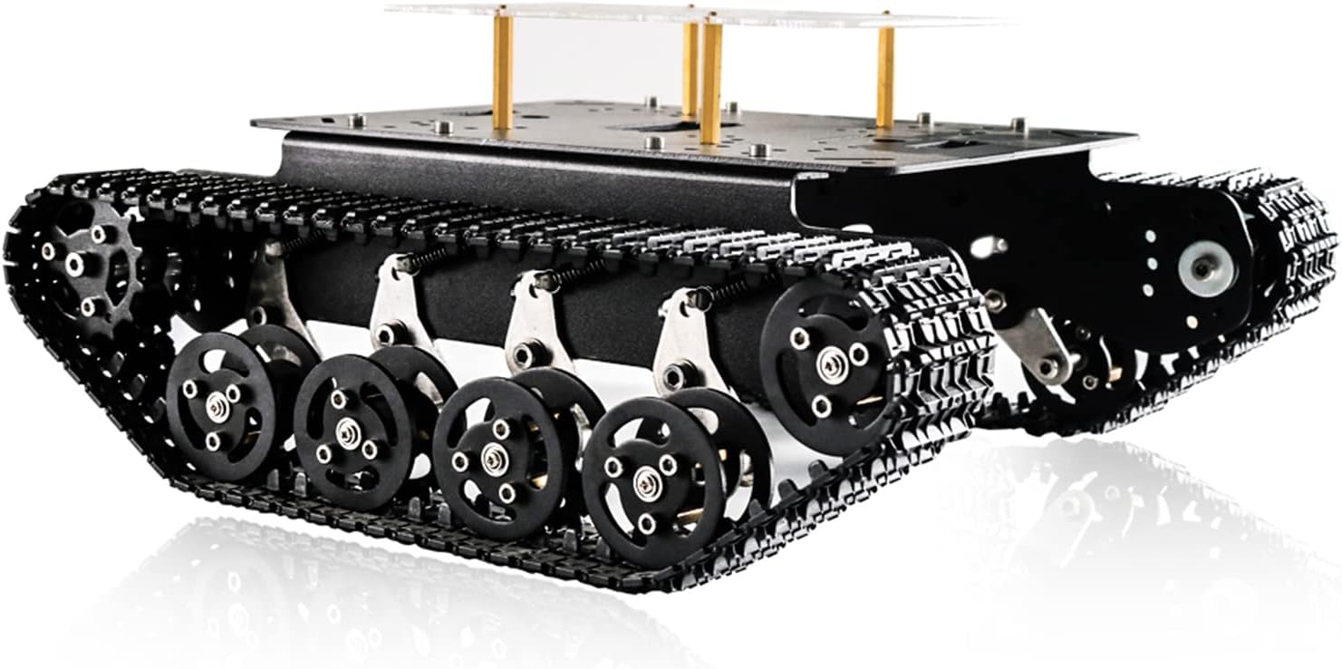Professional Shock Absorption Smart Robot Car Chassis Tank Chassis with DC Encoder Motor for Arduino, Tracked Suspension Absorbing Vehicle