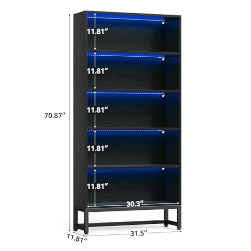 70.8 Inch Tall Bookcase and Bookshelf with Closed Back Shelf, 5-Tier Large Bookcases Organizer with Storage Shelves