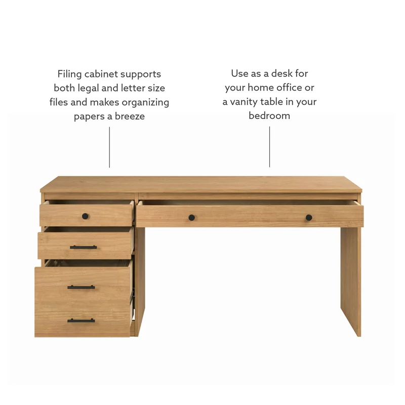 Linon Cody Wood Desk with File Cabinet in Natural
