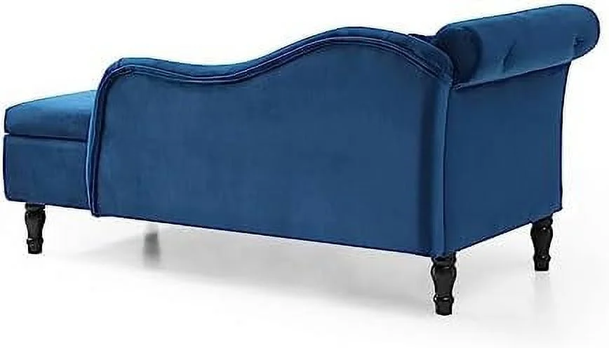 YZboomLife 60" Chaise Lounge Indoor Upholstered  Chaise Lounge Chair with Pillow， Lounge Chair for Living Room Bedroom Legs Solid Wood (Blue)