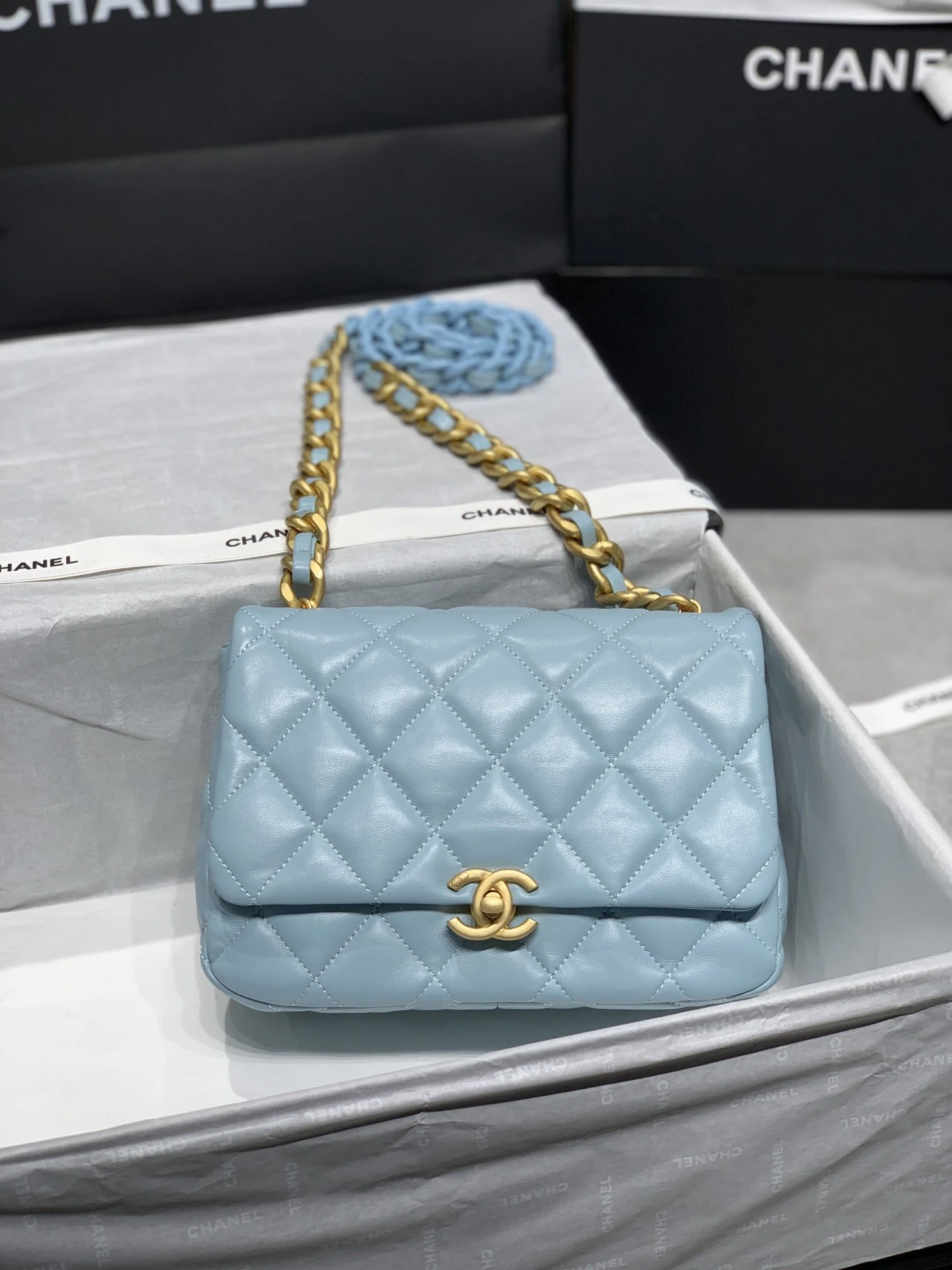 Chanel Small Flap Bag Gold-Tone Metal Blue Bag For Women 16cm/6.2in