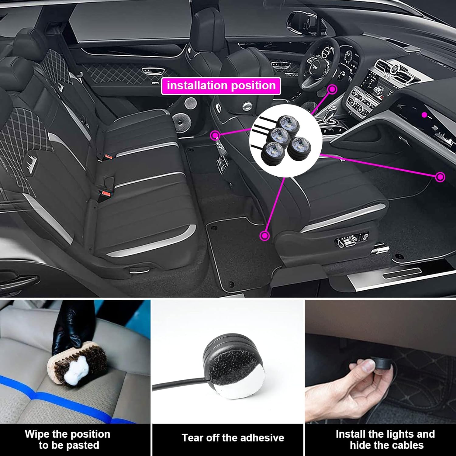 Interior Car Lights, WEBUPAR Car Accessories 10 in 1 Car LED Strip Lights with APP Control, 236 inches Fiber Optic